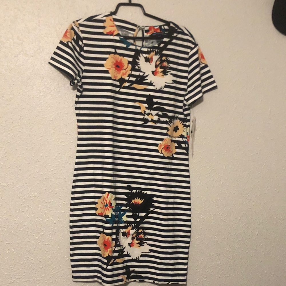 French Connection Black and White Striped Floral Mini Dress